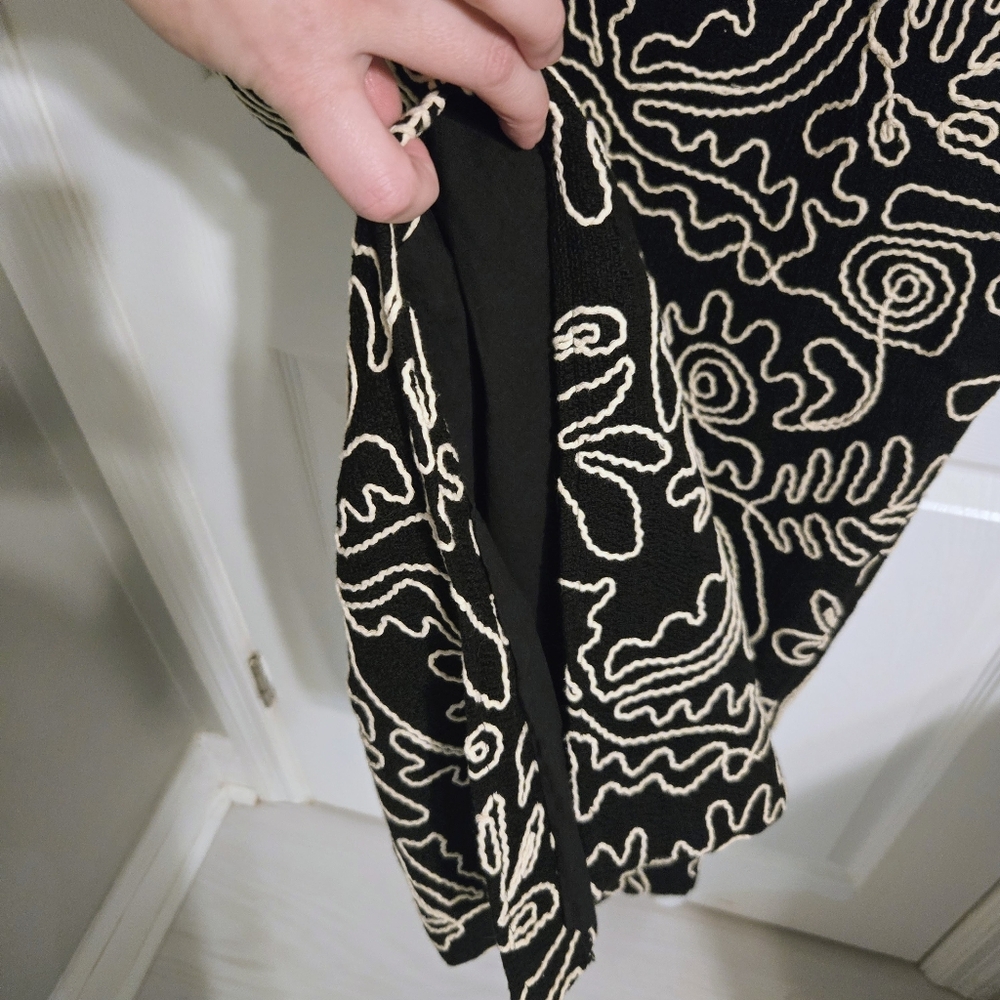 LOFT Black Strapless Midi Dress with White Floral Outline - Picture 7 of 11